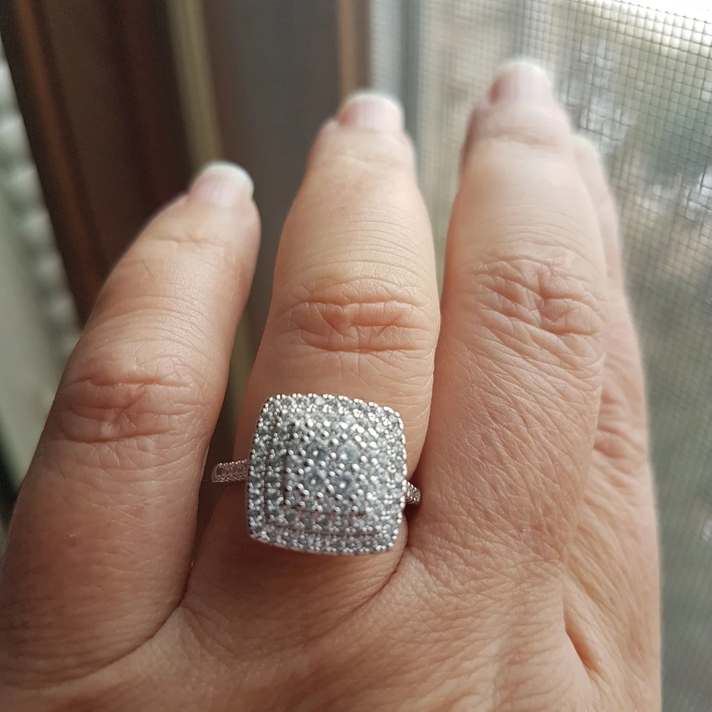 Swarovski Elements 925 Sterling Silver Square Pave Ring NEW